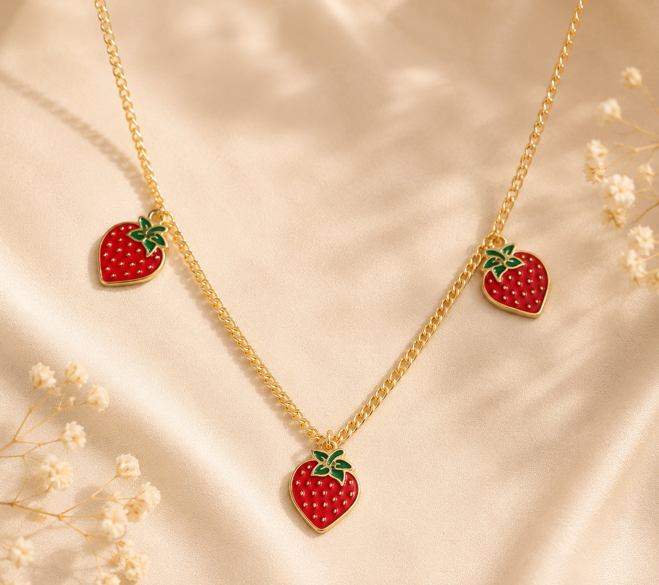 FASHION JEWELRY HYPO ALLERGENIC NECKLACE GOLD PLATED STRAWBERRY A107