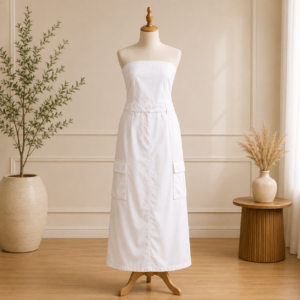Women's White Strapless Cargo Maxi Dress – Modern Utility Style
