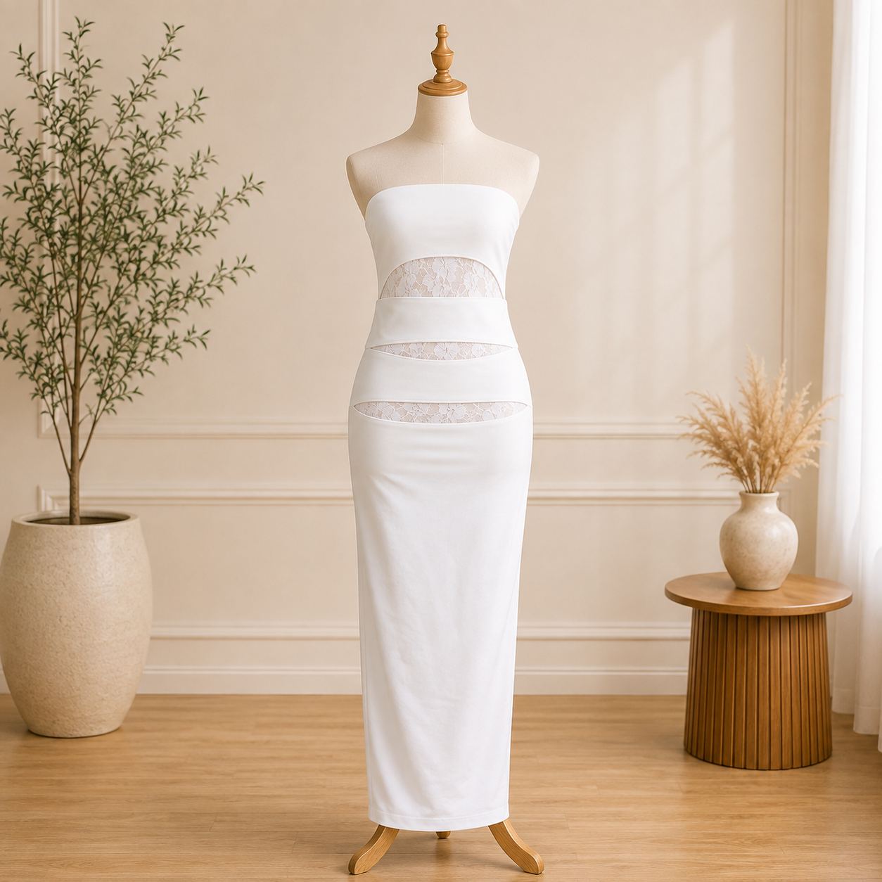 Elegant White Cut-Out Bodycon Maxi Dress – Women's Party & Evening Wear